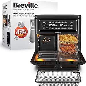 Breville Halo Flexi Air Fryer & Large Mesh Tray, Digital Dual Air Fryer Oven, 11L: Serves 10 , Fry, Bake, Grill, Roast & Reheat, 2400 W, Save £65 a Year on Energy Bills*, Black [VDF138]