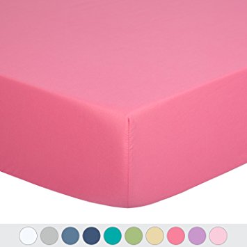 TILLYOU Silky Soft Microfiber Crib Sheet, Breathable Cozy Hypoallergenic Toddler Sheets For Girls, 28 x 52in Fits Standard Crib & Toddler Mattress, Deep Pink