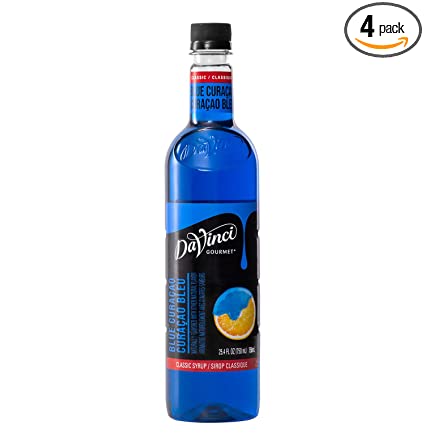 DaVinci Gourmet Classic Coffee Syrup, Blue Curacao, 25.4 Fluid Ounce (Pack of 4), Flavored Sweetener Syrup for Espresso Drinks, Tea, and Other Beverages, Suited for Home, Café, Restaurant, Coffee Shop