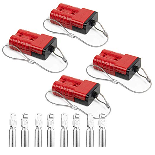 HYCLAT Red 50A 6-10 Gauge Battery Cable Quick Connect Disconnect Plug Wire Harness Plug Connector Recovery Winch Trailer (4 Pack)