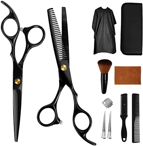 Hair Cutting Scissors Set Kits, Professional Stainless Steel Hairdressing Shears Set Thinning/Texturizing Scissors for Barber/Salon/Home Shear Sets with Comb and Case for Men and Women