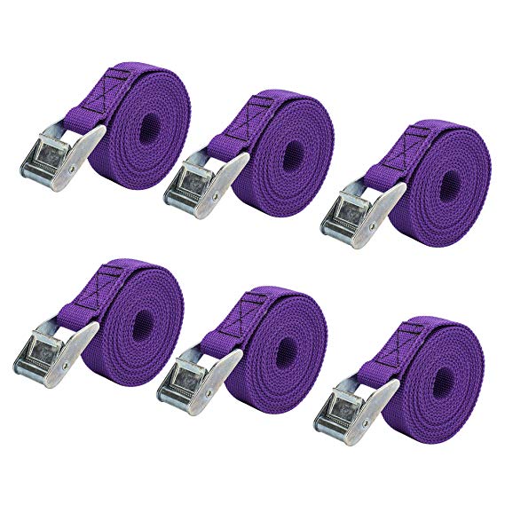 RilexAwhile Lashing Straps 2' x 1" Black Tie Down Straps up to 600lbs, 6 Pack (Purple)