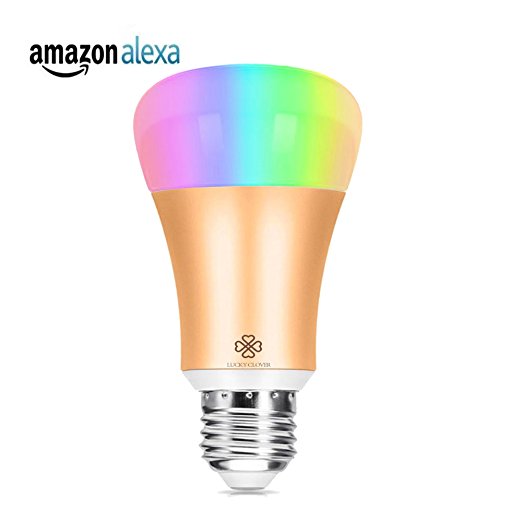 LUCKY CLOVER Smart LED Light Bulb, Wi-Fi, 50W Equivalent A19, 1-Pack, Smartphone&Echo Controlled,No Hub Required,Dimmable Multicolored Color,Works with Amazon Alexa(Gold).