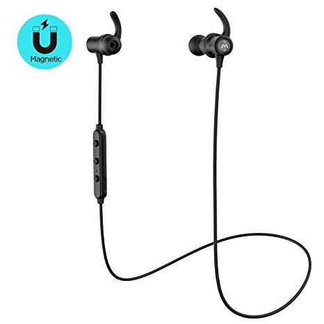 Mpow Bluetooth Earphones, AptX Hi-Fidelity Sound Wireless Headphones, IPX 6 Sweatproof and 7-9 Hrs Play Time Magnetic Earbuds, Secure Fit for Sport, Gym with Built-in Mic (Black)