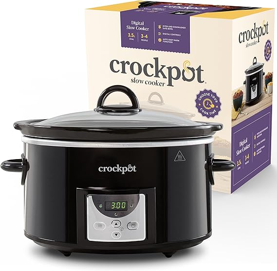 Crockpot Digital Slow Cooker | 3.5 L (3-4 People) | Programmable Countdown Timer | UK 3 Pin Plug | Black [CSC113]