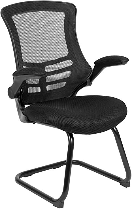 Flash Furniture Black Mesh Sled Base Side Reception Chair with Flip-Up Arms