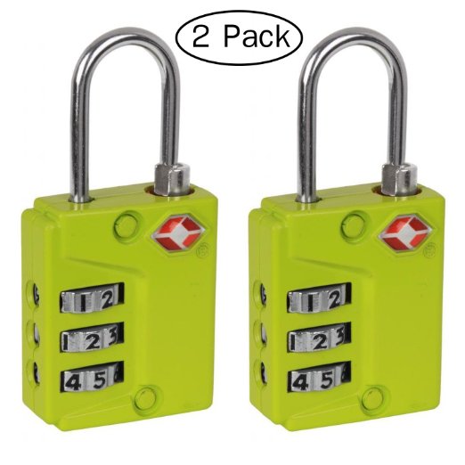 Ivation Luggage lock, Three Dial TSA Approved Combination, great for Personal Bags, Luggage's, Totes, Suitcases, Duffle bags, Gym Lockers, with Instant Alert Red Tab Indicator If opened By TSA, Green - 2 Pack