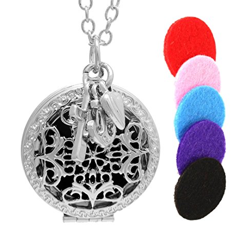 Mom Essential Oil Diffuser Necklace with Love Hope Faith charms and 5 Oil Pads by AromaRain