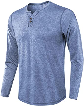 ZHPUAT Men’s Slub Cotton Henley Shirt Regular-Fit Lightweight Basic T-Shirt with Long Sleeves