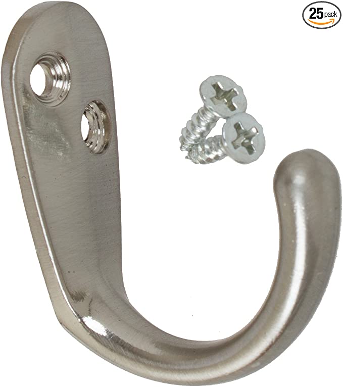 GlideRite Hardware 7005-SN-25 Small 1.75 x 1.5 inch Robe/Coat Hooks 25 Pack, Satin Nickel Finish