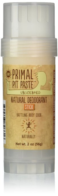Primal Pit Paste All Natural Deodorant Stick, Aluminum Free, Paraben Free, No Added Fragrances, Unscented Stick