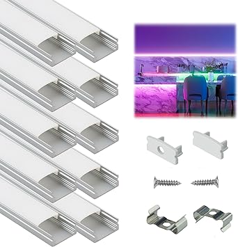 Muzata 10PACK 1M/3.3FT LED Channel System with Milky White Cover Lens, Silver Aluminum Extrusion Profile Housing Track for Strip Tape Light U Shape U1SW WW 1M, LU1