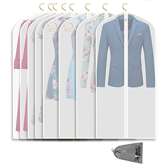 VICKERT Hanging Garment Bag Lightweight Suit Bags, 8 Pack Clear Garment Bags, Full Zipper Suit Bags Dust Cover,Garment Bags for Storage or for Travel,Breathable Dust and Waterproof Garment Covers