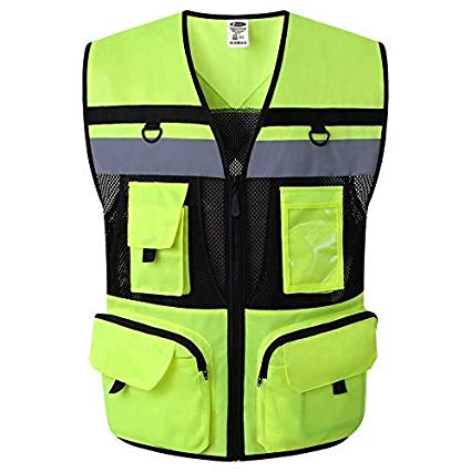 Hogear 11 Pockets Class 2 High Visible Reflective Safety Vest Breathable and Mesh Lining Workwear (M-2XL, Yellow Black) (Small, Yellow Black)