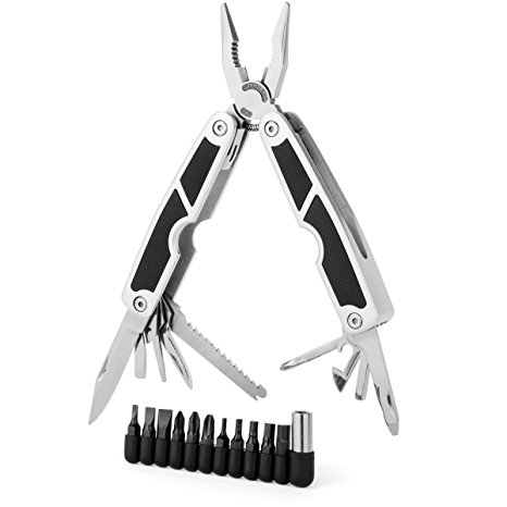 Military Grade Folding Plier Set with 11 Adjustable Screw & Allen Wrench Attachments. Multi Tool 24-in-1 Multifunction Outdoor and Camping Tool is Made From Heavy Duty Stainless Steel.