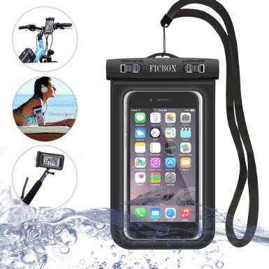 Waterproof Case, FicBox Cell Phone Dry Bag with Bike Phone Mount for Apple iPhone 6, 6 plus, 5S 5 4S, Samsung Galaxy S6, S5, Galaxy Note 4 3, HTC LG Sony Nokia Motorola (black)