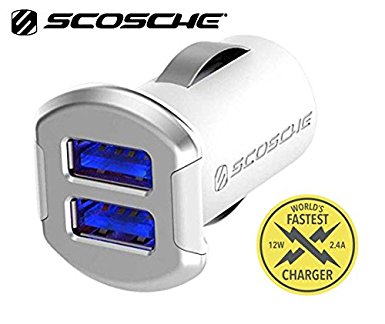 SCOSCHE reVOLT Dual- Dual 12W USB Car Charger with Illuminated USB Ports- White