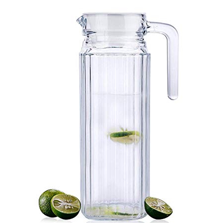 Water Pitcher, OCUBE Food-Grade PC Acrylic Premium Juice Jugs with Lid(1.1 Liters) Shatterproof and Heat Resistant Party Pitcher for Water,Iced Tea,Orange Juice,Lemonade,Milk and More Beverages-Clear