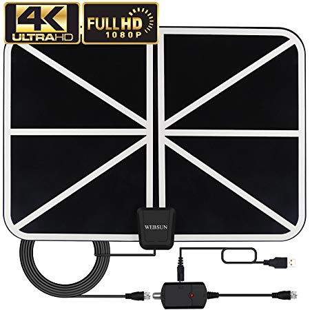TV Antenna for Digital HDTV, WEBSUN 120 Mile Range Skywire TV Antenna Indoor 1080P 4K with 18ft Coax Cable