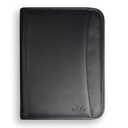 esLife Padfolio Portfolio PU Lether With Letter Size Writing Pad, Professional Interview Resume Portfolio And Business Card Holder