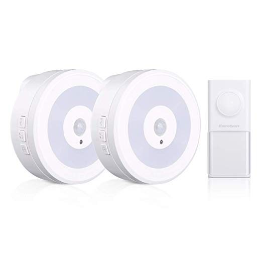 IP55 Wriless Doorbell with 2 Receivers Excelvan,No Batterries Required 400ft Range Door Chime Kit with Night Light,58 Chimes & 4 Adjustable Level Volumes for Home Doorbell (White)