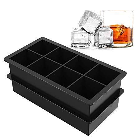 Ice Cube Trays Silicone Large Square Ice Cube Molds for Whiskey and Cocktails, Keep Drinks Chilled, Reusable and BPA Free (2pc/Pack)