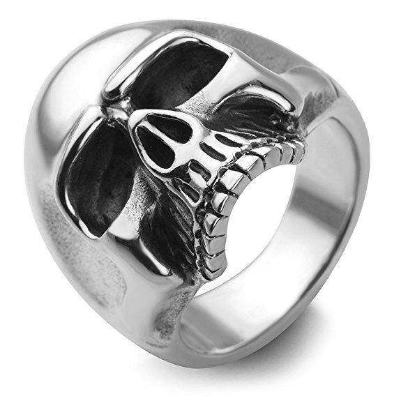 Sterling Silver Vintage Gothic Skull Head Band Ring Men Women Unisex Size 9, 10, 11