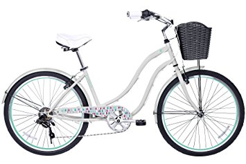 Gama Bikes Women's Boardwalk Step-Thru 6 Speed Shimano Urban Cruiser Commuter Bicycle, 26-inch wheels, Ivory