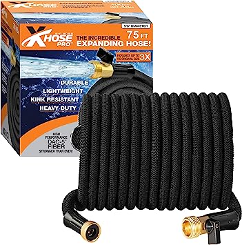 X-Hose Pro Expandable Garden Hose 75Ft Water Hose, Flexible Garden Hose, Heavy Duty Lightweight Retractable Weatherproof, Crush Resistant Fittings, Kink Free Expandable Hose as Seen on TV