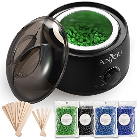 Wax Warmer, Hair Removal Waxing Kit, Anjou Electric Wax Heater with 4 Scents Hard Wax Bean and 15 Wax Applicator Sticks, DIY Depilatory Machine for Arm, Leg and Toe
