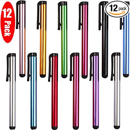 12 Pack Universal Capacitive Stylus Pen Portable Multicolor Touchscreen Stylus Pens Compatible with Apple iPhone 5 /5S/ 5C /6/7/11 Plus iPad Galaxy Tablet Smartphone PDA