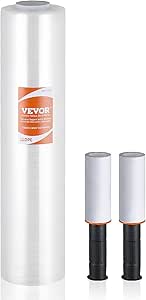 VEVOR Stretch Film, 15 inches x 1000 feet, 1 Pack, 60 Gauge Industrial Strength Clear Durable Stretch Wrap Roll, Heavy Duty Shrink Film Stretch Wrap with Handles for Pallet Wrapping Shipping Moving