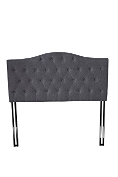 Divano Roma Furniture Classic Deluxe Cushioned Fabric Headboard for Bed - Modern Padded Design in Dark Grey - King Size