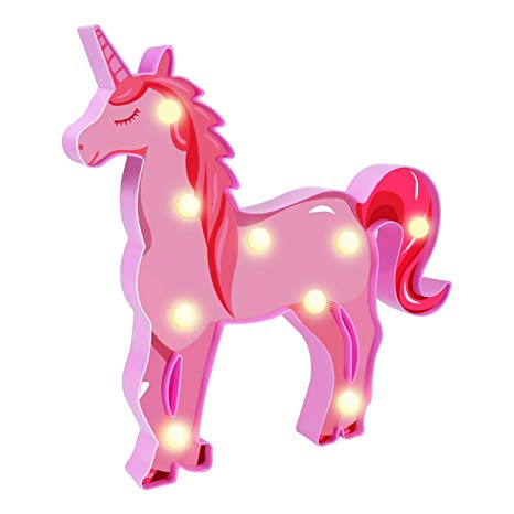 Pink Unicorn LED Night Light for Kids Gifts Unicorn Party Supplies Marquee Sign LED Lamp for Nursery, Girls Bedroom, Shelf Decoration, Wall Decor, Baby Shower Gift, Unicorn Party, Boys Girls Birthday