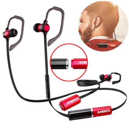 Bluetooth HeadsetAnbes Dual replaceable Battery Music V41 Bluetooth Wireless Sports Gym Excercises Sweatproof Earbuds Noise Cancelling In-ear Headphones With Mic for Smartphones Devices RedampBlack