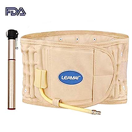 DUORUI Back Support-Lower Back Brace, Back Belt Back Brace Back Pain Lower Lumbar Support Back Massage Inflatable Traction Device for Back Pain Relief (Beige)