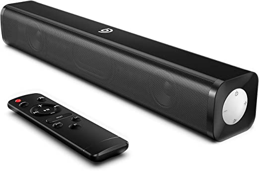 Soundbar, Bomaker 15-Inch 2.0 TV and Computer Sound Bar, 110 dB/10W with Deep Bass, Bluetooth 4.1, Optical/AUX, USB, for PC TV Cellphone Desktop Computer Tablets Laptop