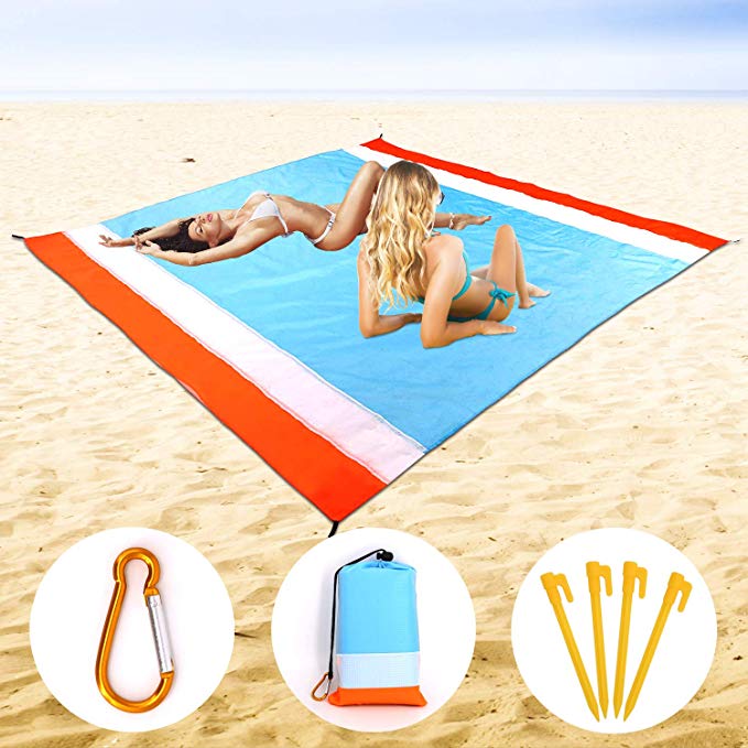 OSKIDE Sand Free Beach Blanket, Waterproof - Quick Drying - Portable Compact Lightweight Beach Mat, 7 Person [ 82" x79"] Large Beach Blanket, for Outdoor/Beach/Camping/Picnic/Hiking, Machine Washable