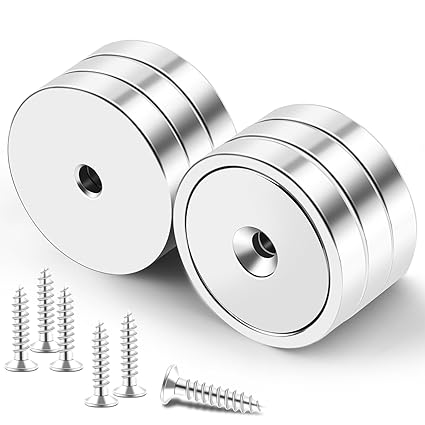 LOVIMAG Strong Magnets,150lb  Waterproof Strong Neodymium Cup Magnets with Screws for Wall Mounting,Rare Earth Magnets with Holes for Holding Tools Lifting, Hanging(Silver, 6 Pack)