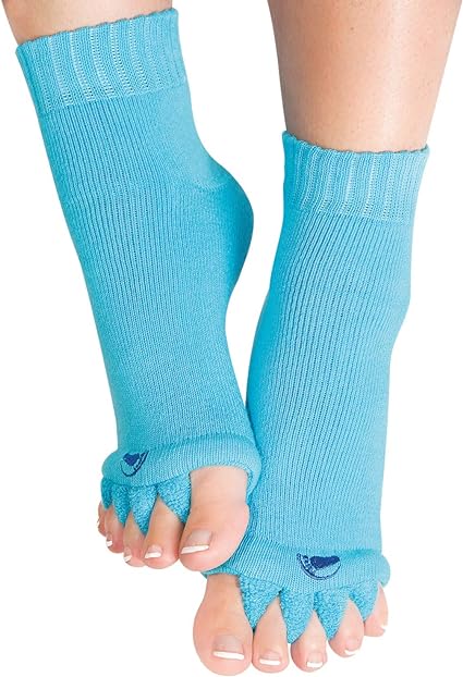 Foot Alignment Socks with Toe Separators by My Happy Feet | for Men or Women | Light Blue Medium