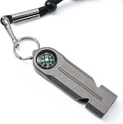 MEECN Titanium Emergency Whistle with Keychain and Lanyard, 120dB Loud Sound, Outdoor Survival Locator, Sports Referee Whistle with Compass Function