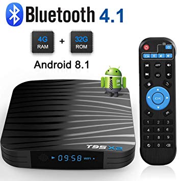 Sidiwen T95 X2 Android 8.1 TV Box 4GB RAM 32GB ROM Amlogic S905X2 Quad Core Smart Media Player Support Bluetooth 4.1 Dual Band WIFI 2.4G/5G Ethernet USB 3.0 3D 4K Ultra HD H.265 Network Set Top Box