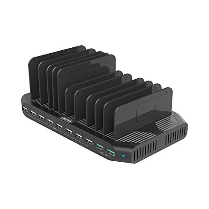 [Upgraded Divider] UNITEK 96W/2.4A 10-Port USB Charging Station with Quick Charge 3.0 (Quick Charge 2.0 Compatible) for Multiple Device, Charging 8 iPads Simultaneously (Black) - UL listed