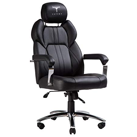 TOPSKY Executive Office Chair Large Leather Chair with Adjustable Headrest High Back (Black_Leather)