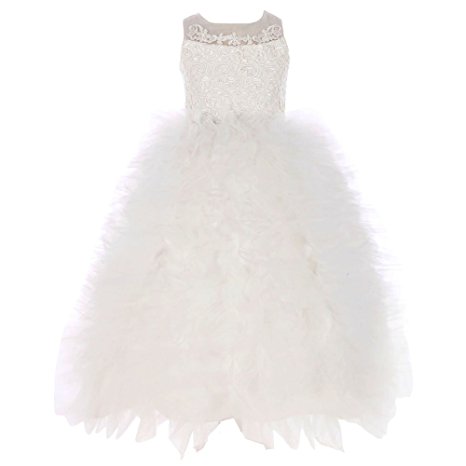 FAYBOX Flower Girls' Lace Tulle Fluffy Dress Wedding Princess Ball Gown