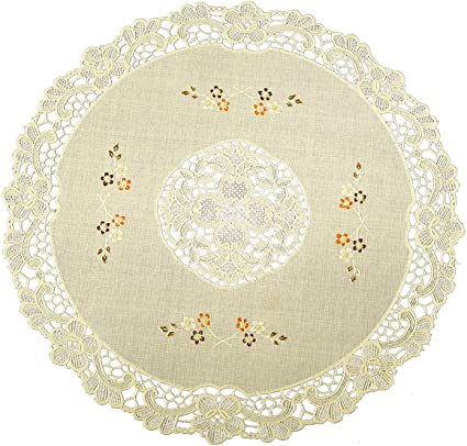 Seneca Vinyl Lace Placemats (Set of 2) Round 16" -Washable Elegant Place Mats for Dining Table or Restaurant - Waterproof Decorative Table Protection | Easy To Care and Reusable
