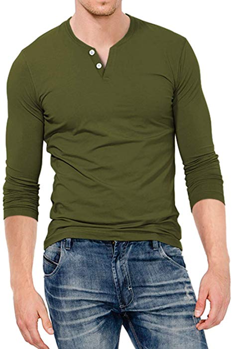 KUYIGO Mens Slim Fit Long Sleeve Beefy Fashion Casual Henley T Shirts of Cotton Shirts