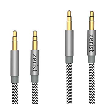 2 Pack 3.5mm Stereo Audio Cable Extension Male to Male Nylon Braided 3ft/1.2m Zerist Tangle-Free AUX Cable for Headphones, iPods, iPhones, iPads, Home/Car Stereos and More (Black)