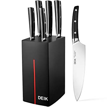 Deik Kitchen Knife Set, 6 Piece Chef Knife Set with Block Matte Wooden, High Carbon German Stainless Steel, Full Tang Design