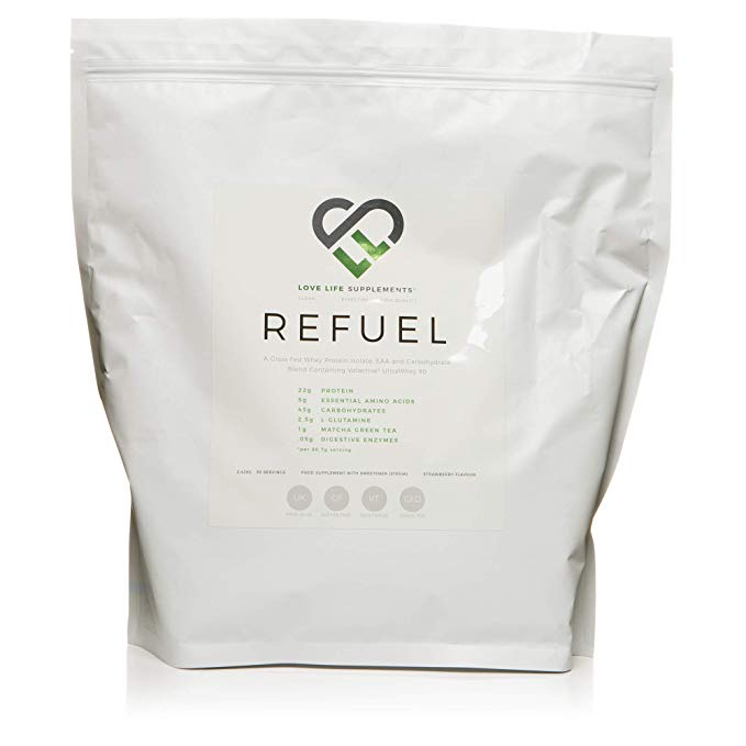 REFUEL Post Workout Grass Fed Whey Protein Isolate and Carb Blend by LLS | 2.42kg - 30 Servings | Contains EAA's, L-Glutamine, Matcha Green Tea and Digestive Enzymes | Love Life Supplements